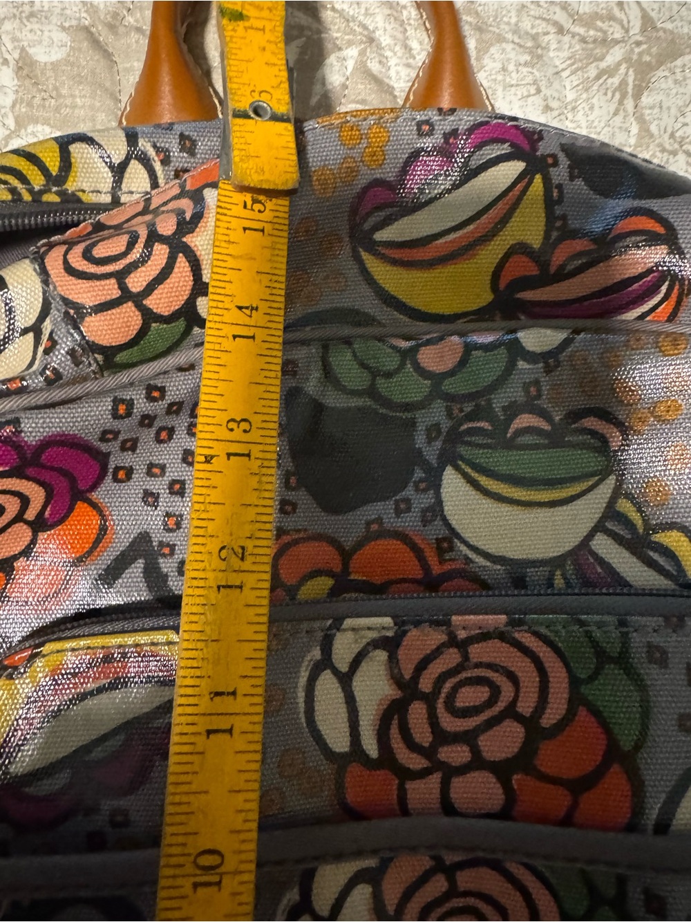 Fossil Multicolor Floral Canvas Backpack with Brown Trim - Picture 11 of 12